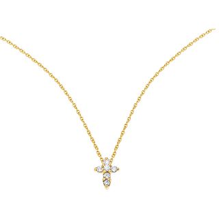 CHOKER AND CROSS WITH DIAMONDS AND RUBY IN 18K AND 14K YELLOW GOLD with 6 brilliant cut diamonds ~0.15 ct and 1 round cut ruby