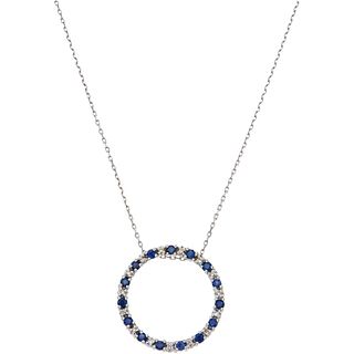 CHOKER AND PENDANT WITH SAPPHIRES AND DIAMONDS IN 14K WHITE GOLD with 15 round cut sapphires~0.45ct and 15 brilliant cut diamonds
