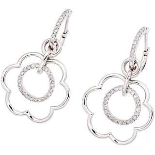 PAIR OF EARRINGS WITH DIAMONDS IN 14K WHITE GOLD with 70 8x8 cut diamonds ~0.40 ct. Weight: 4.2 g