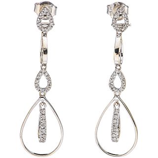 PAIR OF EARRINGS WITH DIAMONDS IN 14K WHITE GOLD with 68 brilliant and 8x8 cut diamonds ~0.15 ct. Weight: 3.4 g