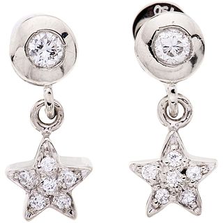 PAIR OF EARRINGS WITH DIAMONDS IN 18K AND 14K WHITE GOLD with 14 brilliant cut diamonds ~0.20 ct. Weight: 2.9 g