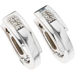 PAIR OF EARRINGS WITH DIAMONDS IN 14K WHITE GOLD with 12 brilliant cut diamonds ~0.08 ct. Weight: 4.5 g