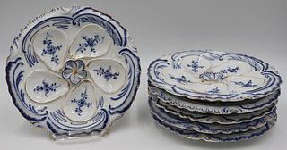 (6) Blue and White Floral Decorated Oyster Plates.