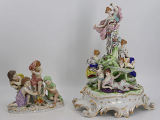 2 Meissen Style Porcelain Figural Groupings