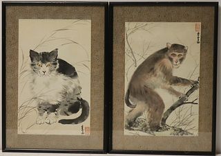(2) Signed Asian Watercolors of Animals.