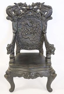 Antique Finely Carved High Back Asian Chair.