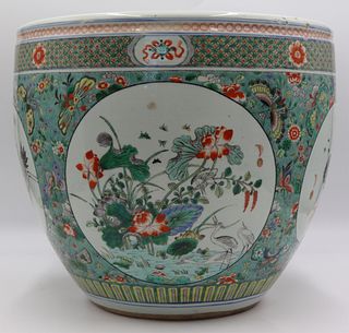 Chinese Famille Verte Enamel Decorated Fish Bowl.