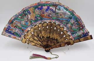 Chinese Lacquered and Paint Decorated Fan.