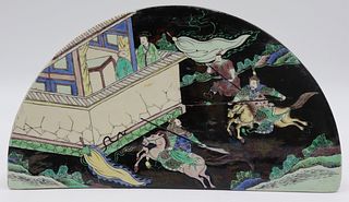 Chinese Famille Noir Enamel Decorated Half Moon