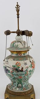 Chinese Famille Verte Lidded Jar as a Lamp.
