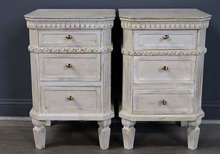 A Pair Of Carved Swedish Style End Tables
