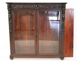 Paine Signed Carved 2 Door Bookcase.