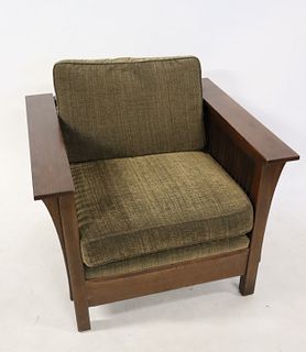 Stickley Audi Signed Oak Spindle Cube Chair.