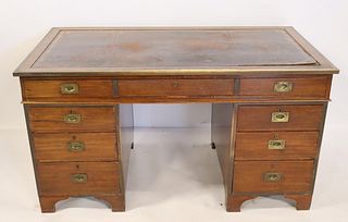 Antique Mahogany Leathertop Campaign Style