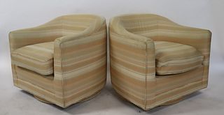 Pair Midcentury Upholstered Swivel Chairs