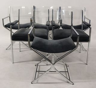 4 Milo Baughman Director Style Chrome Chairs and
