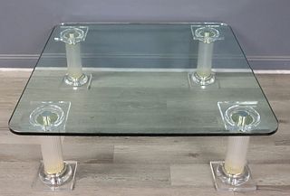 Karl Springer Style Glass Top Coffee Table.