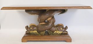 Antique Carved & Gilt Decorated Dolphin Base Table