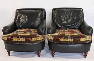 DAPHA Signed Leather Upholstered Lounge Chairs