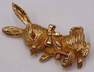 JEWELRY. Signed 14kt Gold Easter Bunny Brooch.