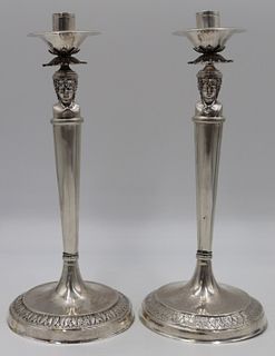 SILVER. Pair of 19th C Italian Silver Candlesticks
