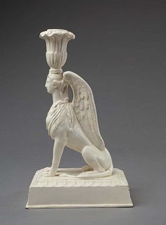 Creamware Figural Candlestick in form of a Sphinx