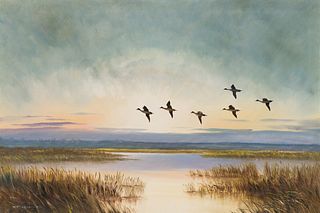 William Robert Thrasher  Marsh Landscape with Birds