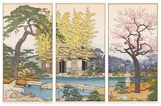 Toshi Yoshida  The Garden of the Three Friends Triptych