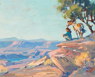 Marjorie Reed  Indian with Horse on Cliff