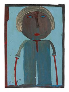 Mose Tolliver(American, 1919-2006)Untitled (Blue Man with Red Poles)
