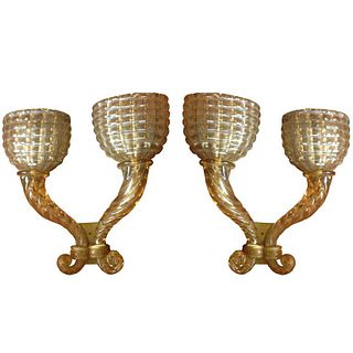 Pair of 1940s Murano Glass Sconces by Archimede Seguso