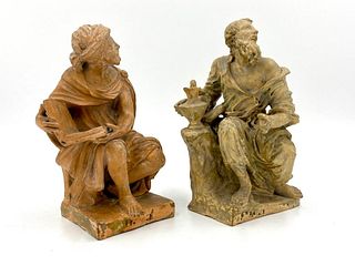 Two Italian Terracotta Figures, 18thc. Daniel & Elijah