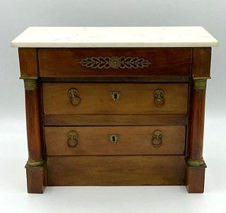 French Empire Miniature Mahogany Marble Top Chest