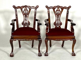 Pair of Miniature Mahogany Chippendale Style Armchairs, Modern