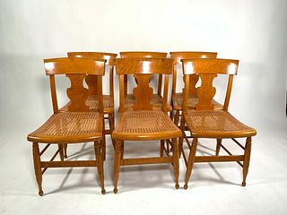 Set of Six American Sheraton Tiger Maple Dining Chairs