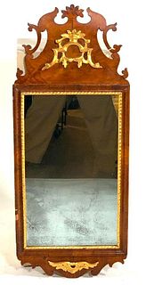 Queen Anne Style Mahogany and Gilt Wood Mirror