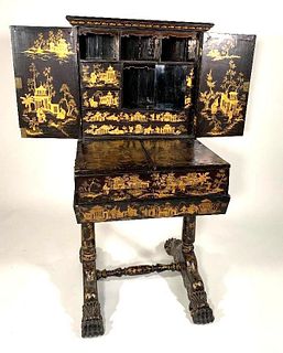 Chinese Export Lacquer Writing Cabinet on Stand, 19thc.