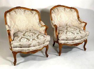 Pair of Baker Furniture Upholstered Bergeres, Modern