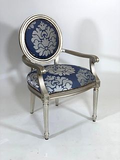 Silver Gilt Finish Louis XVI Style Armchair, Modern
