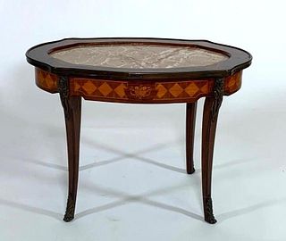 French Marble and Marquetry Occasional Table
