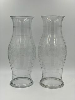 Pair of English Engraved Glass Hurricane Shades, 19thc.