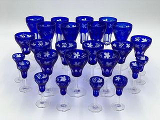 Service of Bohemian Cobalt Blue Glass Wines