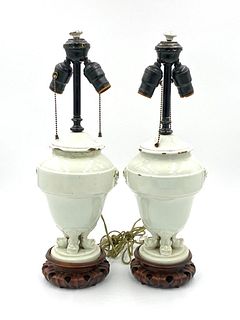 Pair of Portuguese Faience Tin Glazed Urns as Lamps,17thc.