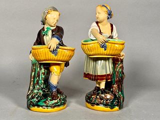 Pair of Minton Majolica Figures After Carrier -Belleuse