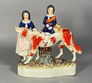 Staffordshire Figure of Children and Spaniel Dog