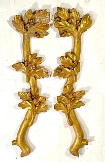 Pair of Carved and Gilded Wood Oak Boughs, 19thc.