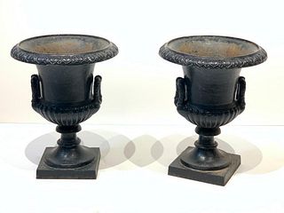 Pair of Cast Iron Garden Urns, 19thc.