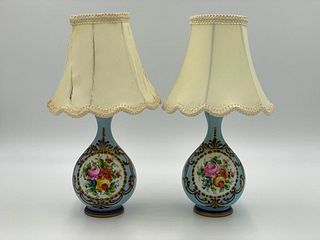 Pair Limoges Porcelain Boudoir Lamps, Early 20thc.