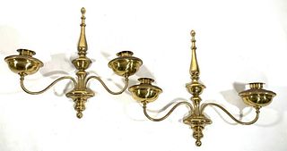 Pair Monumental Brass Two-Light Wall Sconces