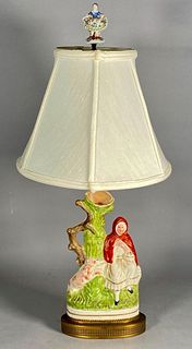 Staffordshire Figure of Red Riding Hood as Table Lamp